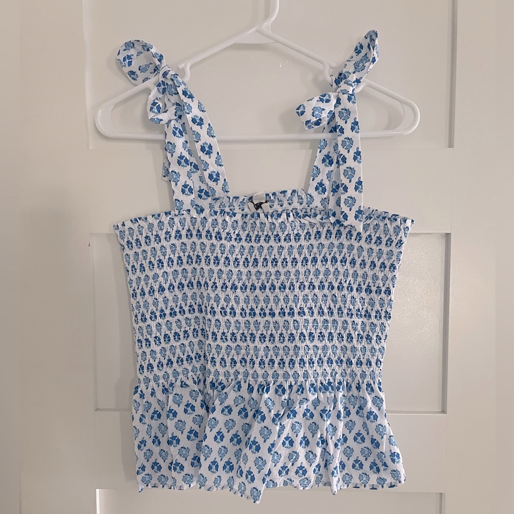 J.Crew Factory Smocked Tie Shoulder Tank Top - Picture 3 of 6